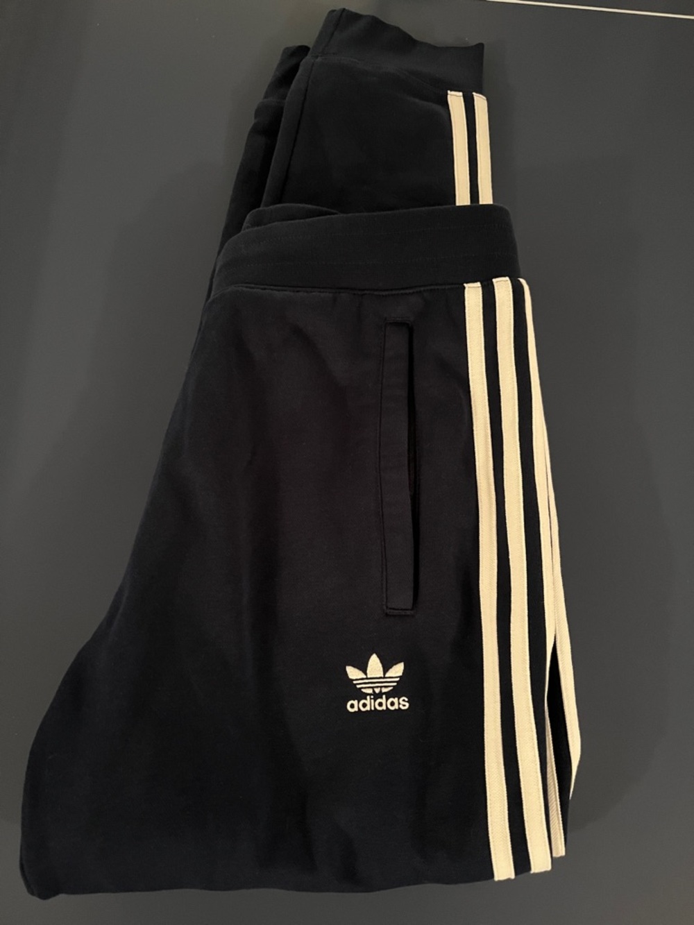 adidas Men’s Navy Sweatpants with White Three-Stripes